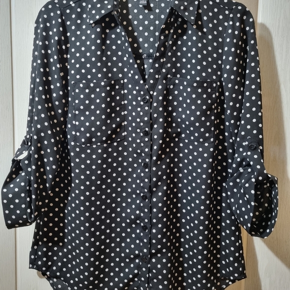 BCX black and beige polka dot blouse Size S - Picture 4 of 7